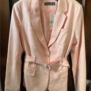 New York & Company Light Pink Belted Blazer